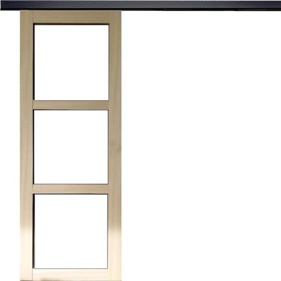 Porte Coulissante bois Ayous Vitrage transparent H204 x L73 + Rail alu bandeau noir