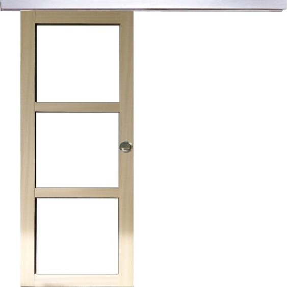 Porte Coulissante bois Ayous Vitrage transparent H204 x L83 + Rail Alu et Coquilles