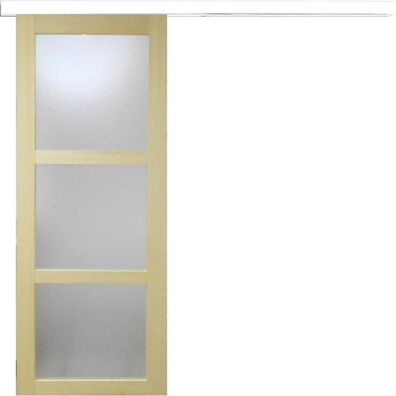 Porte Coulissante bois Ayous Vitree H204 x L73 + Rail alu bandeau blanc