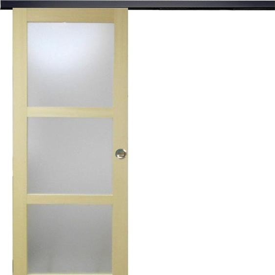 Porte Coulissante bois Ayous Vitree H204 x L93 + Rail alu bandeau noir et Coquilles