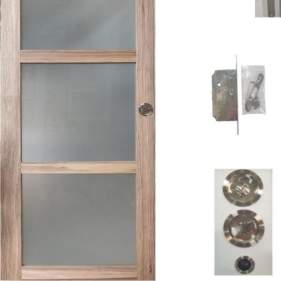 Porte Coulissante bois Frake Vitree H204 x L73 + serrure a  condamnation