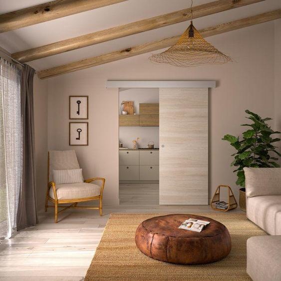 Porte coulissante – Chêne clair – H 204 x P 3,8 x L 93 cm – Non pré-percée