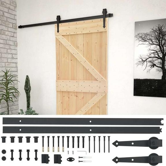 Porte coulissante de haute qualité avec ferrure 90x210 cm pin massif, portes de chambre DE4525