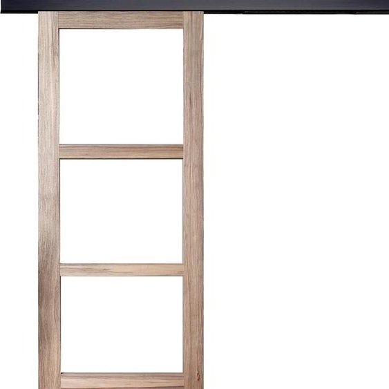 Porte Coulissante Frake Vitrage transparent H204 x L83 + rail bandeau noir