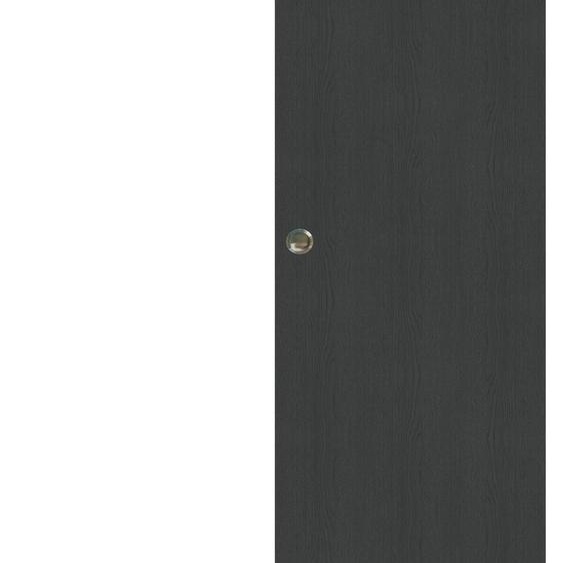 Porte Coulissante Grey OAK H204 x L73 + Rail alu Bandeau Blanc et Coquilles