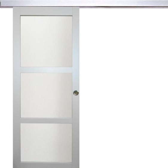 Porte Coulissante Greyria Gris Clair RAL7035 Vitree H204 x L83 + Rail Alu et Coquilles