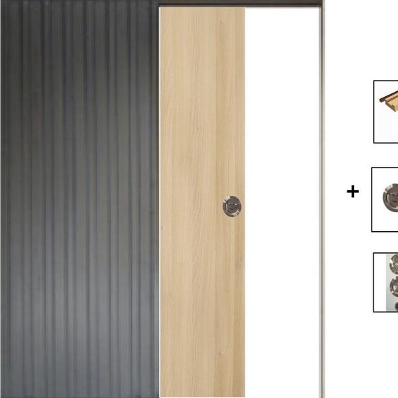Porte Coulissante Honey OAK H204 x L93 + Systeme a Galandage et kit finition inclus
