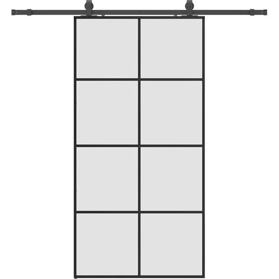 Porte coulissante intérieure, verre ESG transparent dépoli, kit quincaillerie acier noir, 102,5x205 cm, rail 200 cm, silencieuse, gain de place