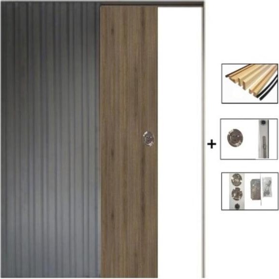 Porte Coulissante Light Walnut H204 x L73 + Systeme a Galandage et kit finition inclus