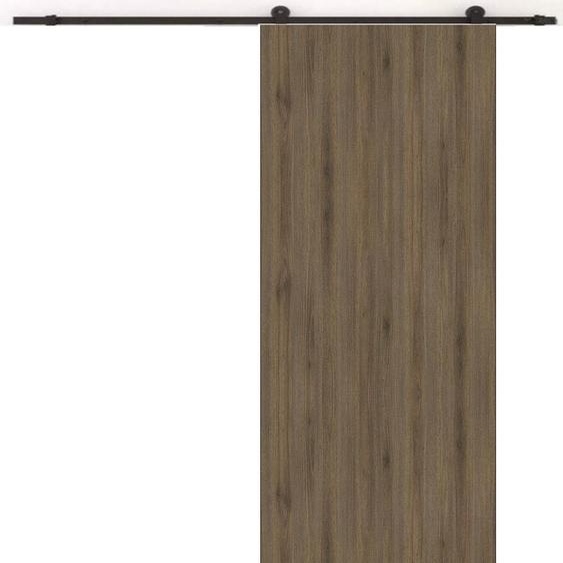 Porte Coulissante Light Walnut H204 x L83 + Rail a roulettes Noir