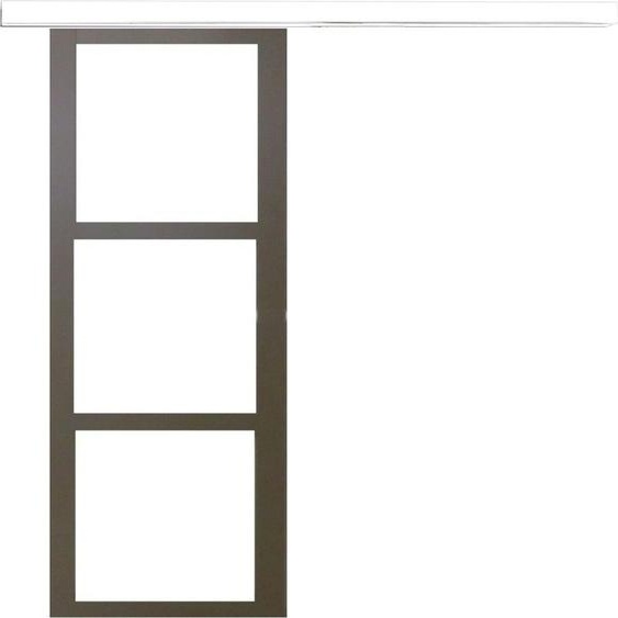 Porte Coulissante Marron Ral7006 Vitrage transparent H204 x L83 + rail bandeau blanc