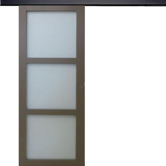 Porte Coulissante Marron Ral7006 Vitree H204 x L83 + Rail Alu Bandeau noir