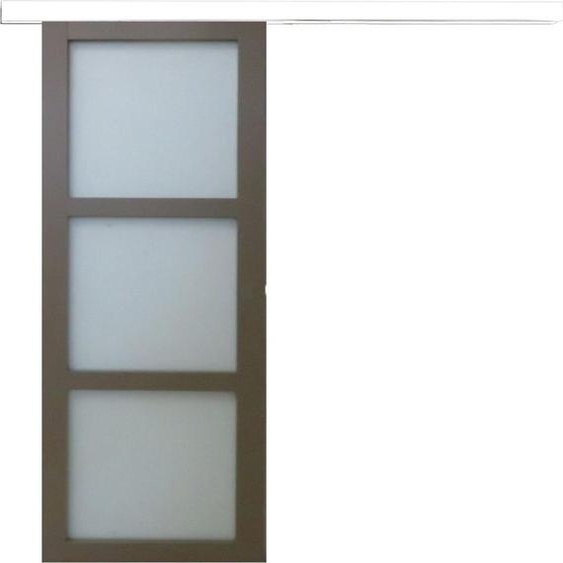 Porte Coulissante Marron Ral7006 Vitree H204 x L83 + rail alu blanc