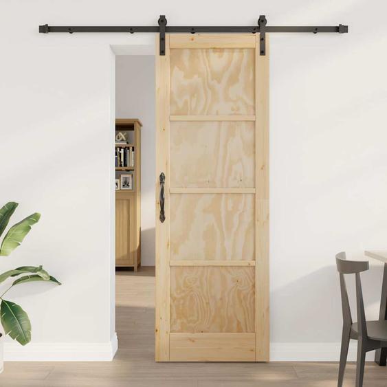 Porte coulissante Naturel et Noir 73,5 x 211 cm Pin massif