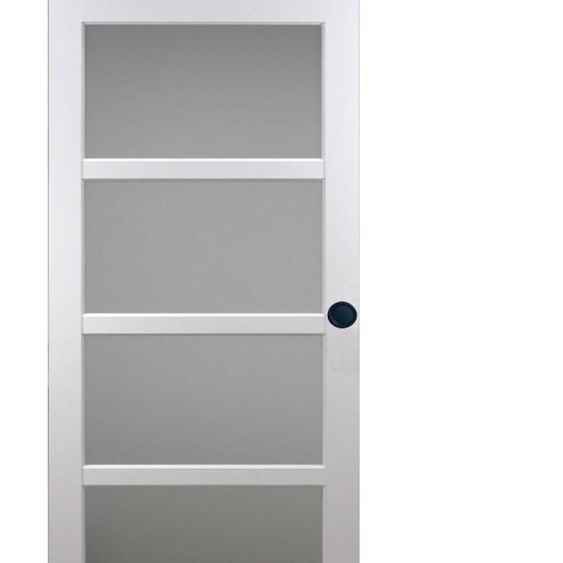 Porte Coulissante Tana Blanc Vitree H204 x L93 + Rail a  roulettes et Coquilles Noir