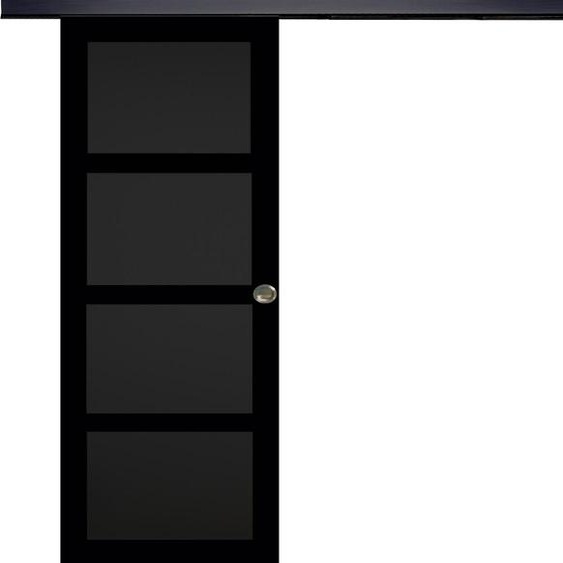 Porte Coulissante Telia noir 4 panneaux  H204 x L73 + Rail Alu bandeau noir et Coquilles