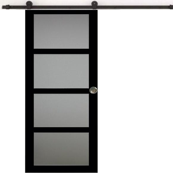 Porte Coulissante Telia Noir Vitree H204 x L73 + Rail a roulettes et Coquilles