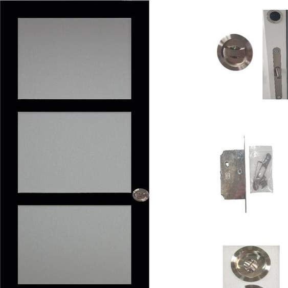 Porte Coulissante Telia Noir Vitree H204 x L83 + serrure a Condamnation