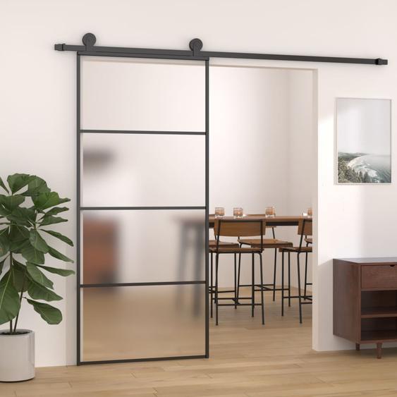 Porte coulissante Verre ESG dépoli et aluminium 90x205 cm Noir