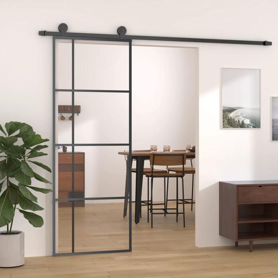 Porte coulissante Verre ESG et aluminium 76x205 cm Noir