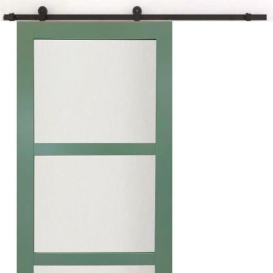 Porte Coulissante Vert Ral 6021 Vitree H204 x L73 + rail a roulette + coquilles