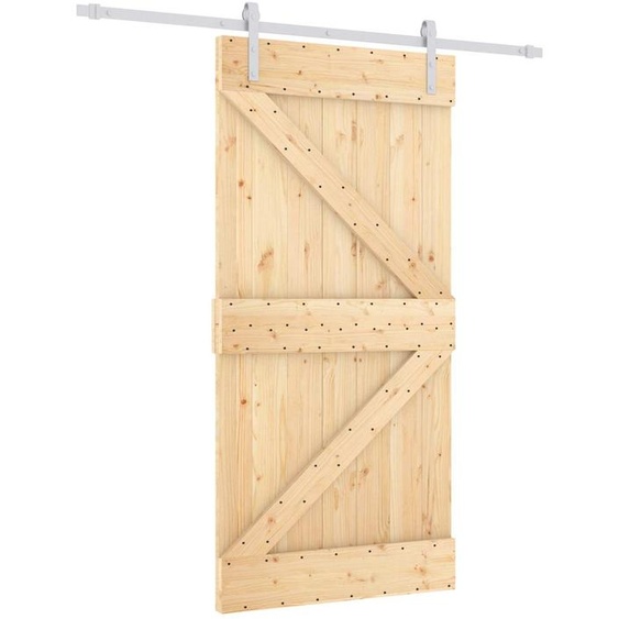 Porte coulissante vidaXL, finition naturelle et blanche, 100 x 210 cm, en pin massif