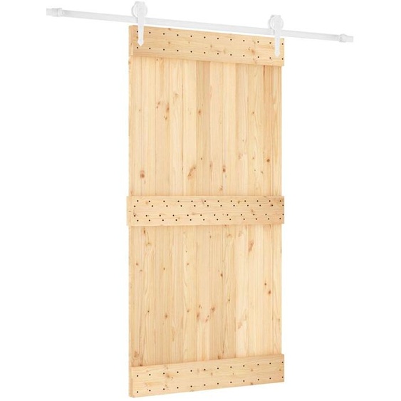 Porte coulissante vidaXL, finition naturelle et blanche, 100 x 210 cm, pin massif