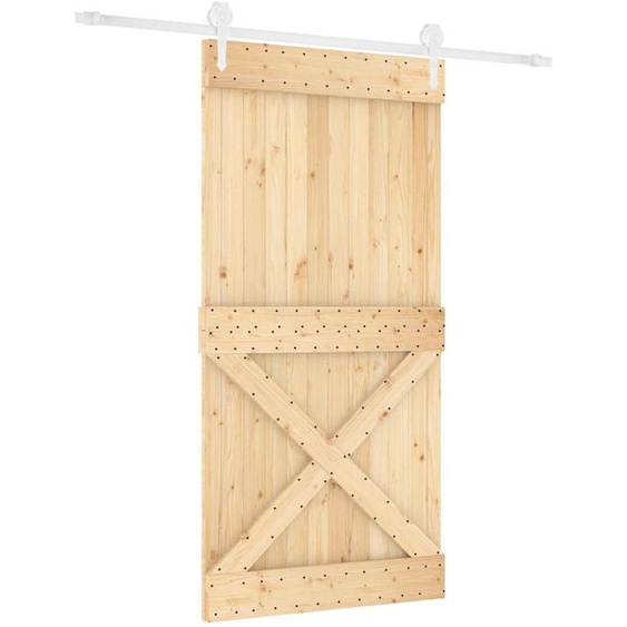 Porte coulissante vidaXL, finition naturelle et blanche, 100 x 210 cm, pin massif
