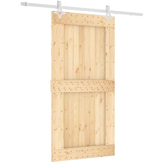 Porte coulissante vidaXL, finition naturelle et blanche, 100 x 210 cm, pin massif