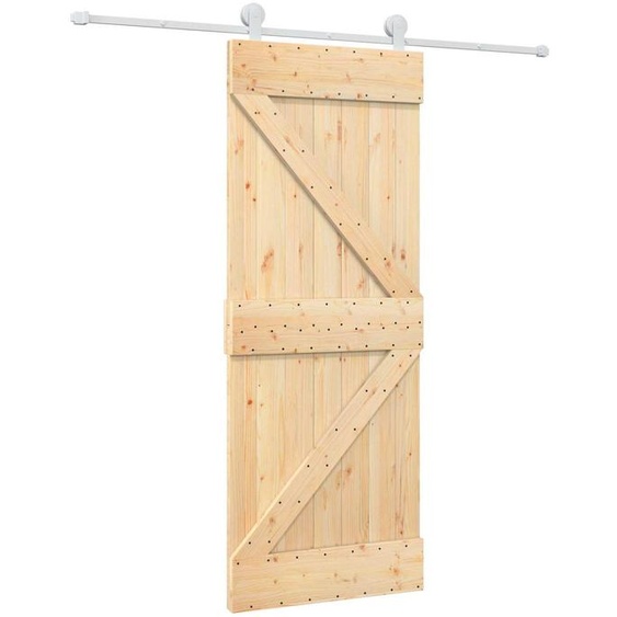 Porte coulissante vidaXL, finition naturelle et blanche, 80 x 210 cm, en pin massif