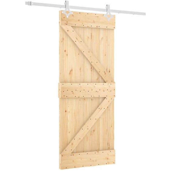 Porte coulissante vidaXL, finition naturelle et blanche, 85 x 210 cm, pin massif