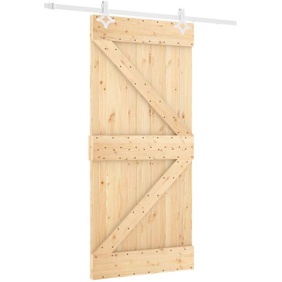 Porte coulissante vidaXL, finition naturelle et blanche, 90 x 210 cm, en pin massif