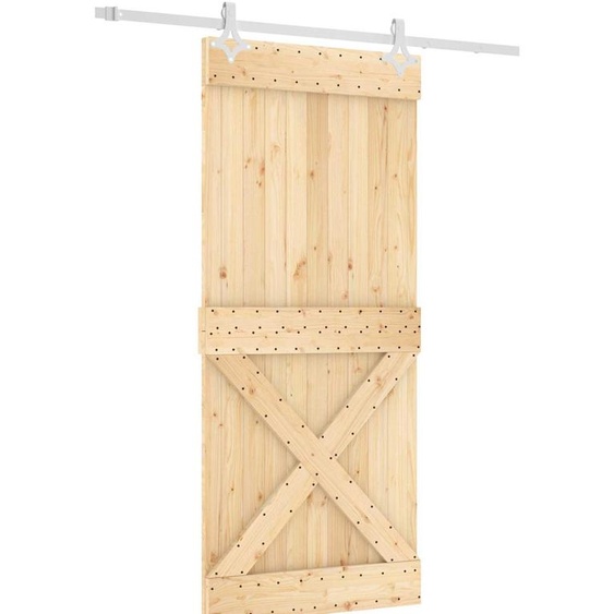 Porte coulissante vidaXL, finition naturelle et blanche, 90 x 210 cm, pin massif