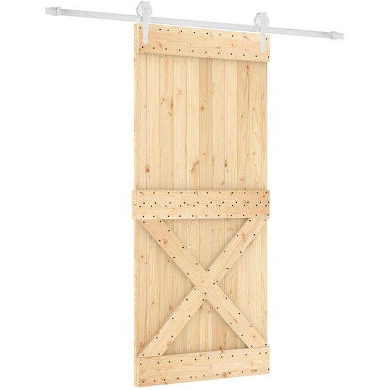 Porte coulissante vidaXL, finition naturelle et blanche, 90 x 210 cm, pin massif