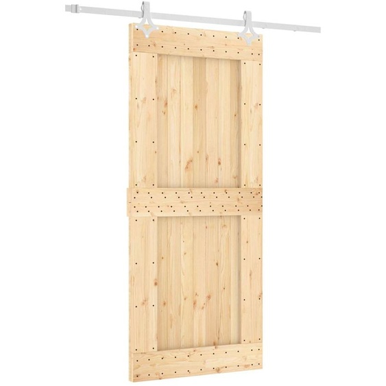 Porte coulissante vidaXL, finition naturelle et blanche, 90 x 210 cm, pin massif