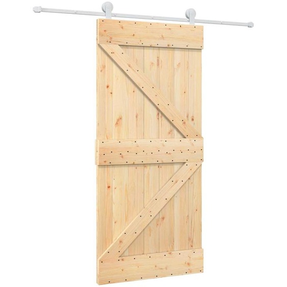 Porte coulissante vidaXL, finition naturelle et blanche, 95 x 210 cm, pin massif