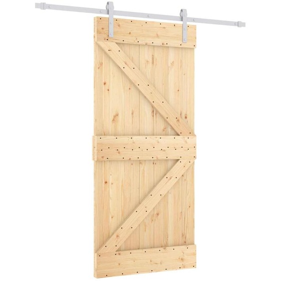 Porte coulissante vidaXL, finition naturelle et blanche, 95 x 210 cm, pin massif
