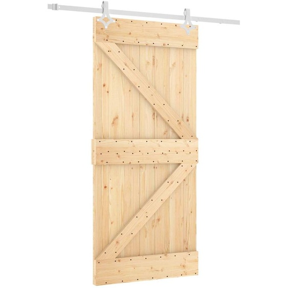 Porte coulissante vidaXL, finition naturelle et blanche, 95 x 210 cm, pin massif