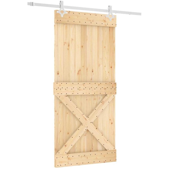 Porte coulissante vidaXL, finition naturelle et blanche, 95 x 210 cm, pin massif