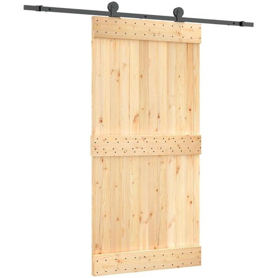 Porte coulissante vidaXL, finition naturelle et noire, 100 x 210 cm, pin massif