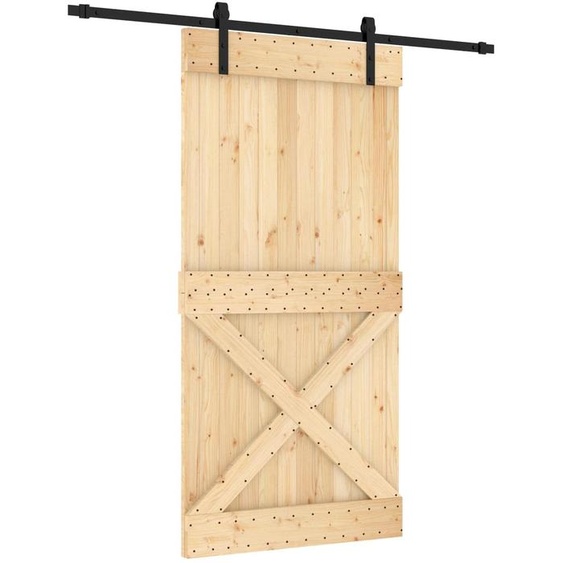 Porte coulissante vidaXL, finition naturelle et noire, 100 x 210 cm, pin massif