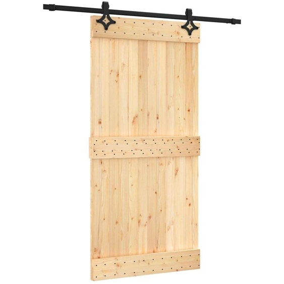 Porte coulissante vidaXL, finition naturelle et noire, 100 x 210 cm, pin massif