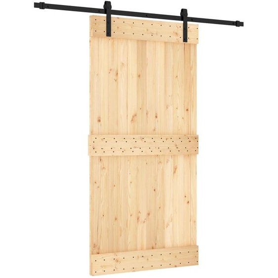Porte coulissante vidaXL, finition naturelle et noire, 100 x 210 cm, pin massif