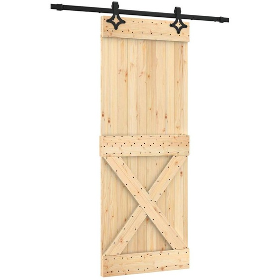 Porte coulissante vidaXL, finition naturelle et noire, 80 x 210 cm, pin massif