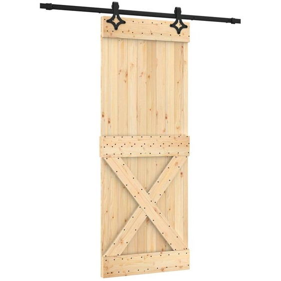 Porte coulissante vidaXL, finition naturelle et noire, 80 x 210 cm, pin massif
