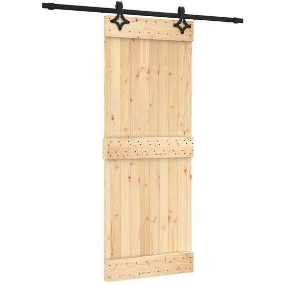 Porte coulissante vidaXL, finition naturelle et noire, 80 x 210 cm, pin massif