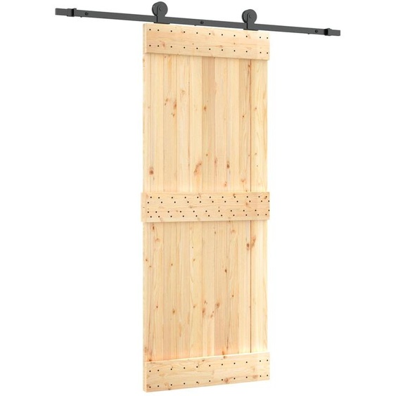 Porte coulissante vidaXL, finition naturelle et noire, 80 x 210 cm, pin massif