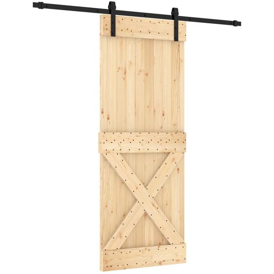Porte coulissante vidaXL, finition naturelle et noire, 80 x 210 cm, pin massif