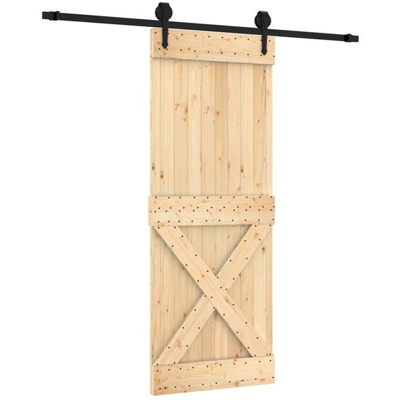 Porte coulissante vidaXL, finition naturelle et noire, 80 x 210 cm, pin massif