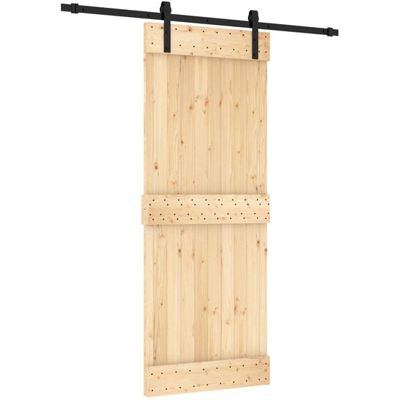 Porte coulissante vidaXL, finition naturelle et noire, 80 x 210 cm, pin massif